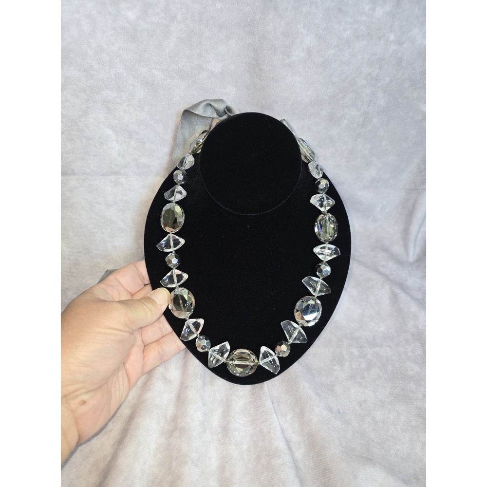 Stella and Dot Rock Chunky Crystal Necklace with Adjustable Ribbon Tie